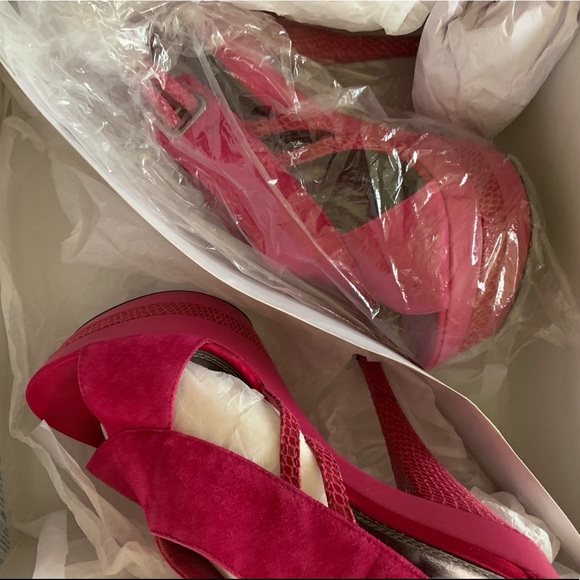 Hot Pink Suede Platform Heels - Picture 1 of 6